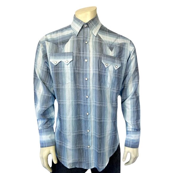 Rockmount Ranch WearSlate Blue Ombre Stripe Sawtooth Western Shirt